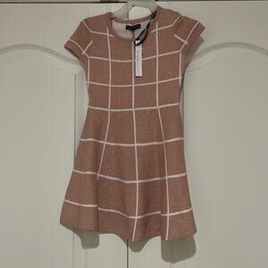 My Michelle girls S metallic rose shimmer windowpane white fit n flare nwt